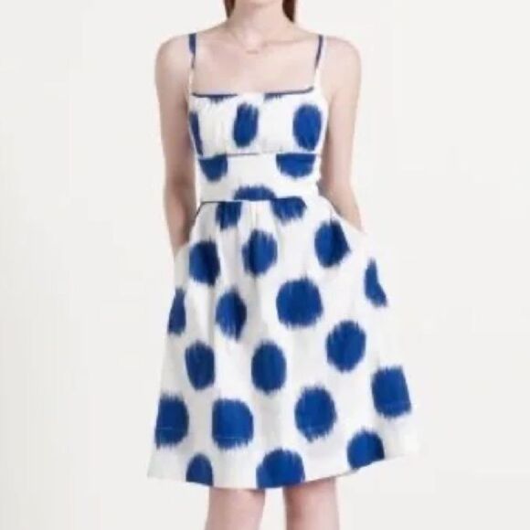 Kate Spade ♠️ Caroline Blue & White Dot Cotton Summer Dress, Size 4 - Picture 2 of 8